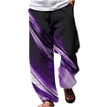 thumbnail image 2 of qolati Summer Beach Cargo Pants for Men Trendy Print Loose Fit Wide Leg Sweatpants Lightweight Elastic Waist Drawstring Baggy Trousers with Pockets, 2 of 5