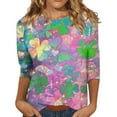 thumbnail image 2 of FrzhBrz 3/4 Length Sleeve Womens Tops Irish Shamrock Print St Patricks Day Shirt Women Crew Neck Pullover Graphic Tee Tops Saint Patricks Day T Shirts, 2 of 5