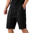 thumbnail image 1 of RKSTN Mens Shorts Running Shorts Stretch Solid Color Comfort Drawstring Workout Shorts with Pockets（Black ,L）, 1 of 7