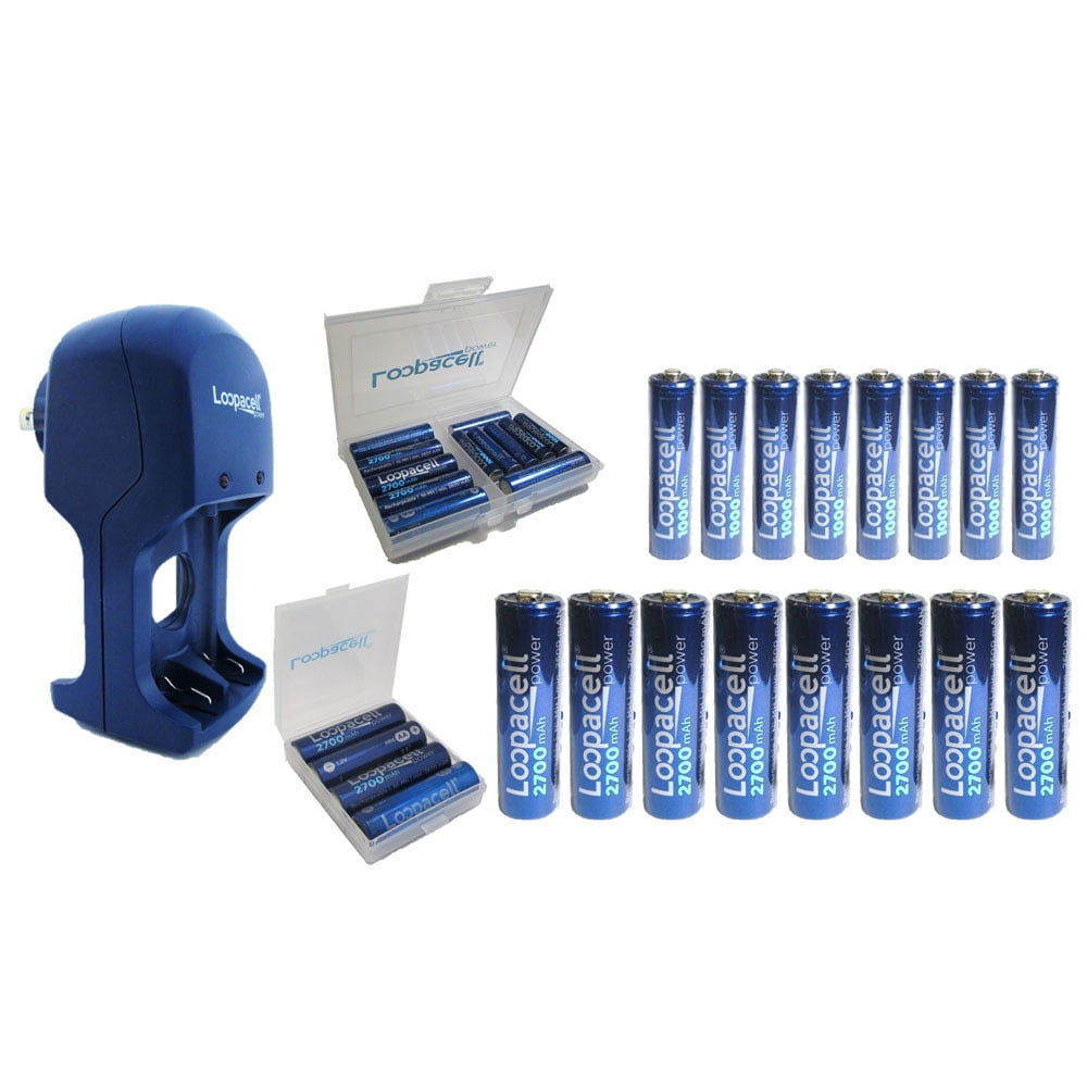 16 Pack Loopacell (8) AA 2700mAh (8) AAA 1000mAh Rechargeable Batteries with Battery Case and Battery Holder Plus Charger