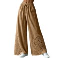 thumbnail image 2 of Kttectoa Womens Pants Drawstring Wide Leg Palazzo Pants Floral Lace Hem Boho Loose Casual Pants Vacation Solid, 2 of 5