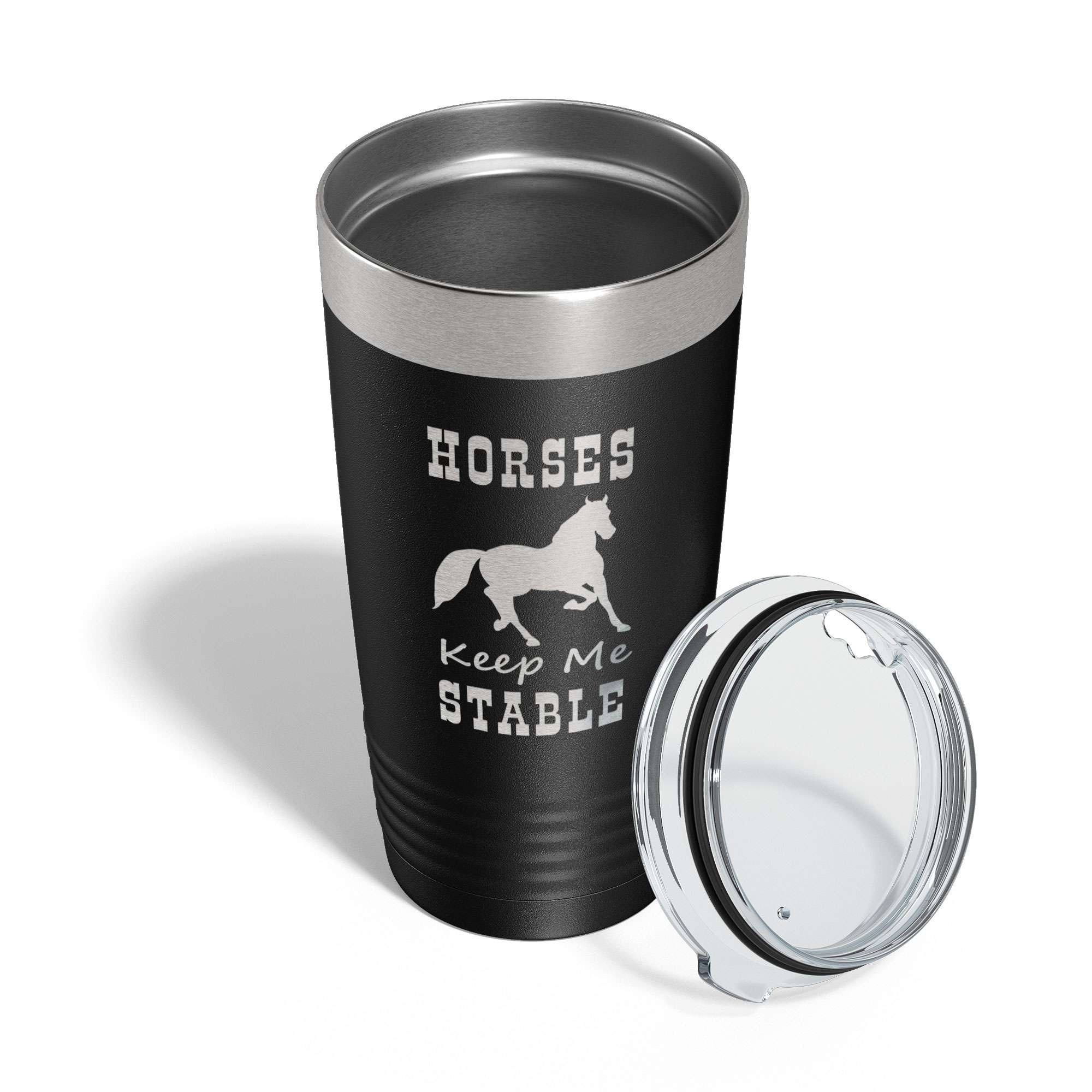 Horses Keep Me Stable Tumbler Horseback Rider Travel Mug Insulated Laser Engraved Equestrian Coffee Cup Gift 20 oz Black