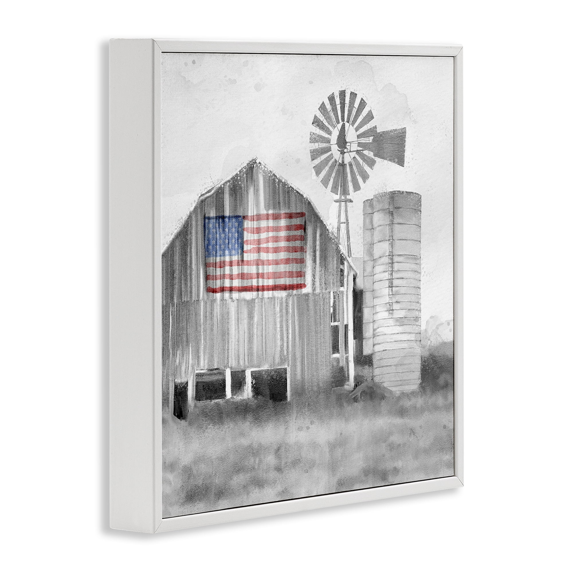 Stupell Industries Grandfather's Barn with Flag White Framed Giclee Art, design by Kim Allen