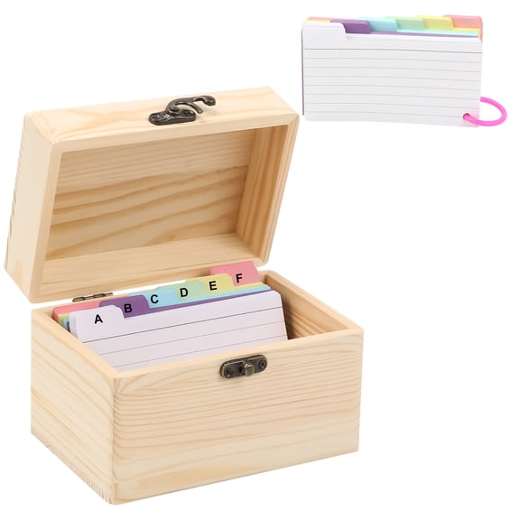Index Card Holder 15*10*10.4CM, 150 Pcs Heavy-Duty Index Card Business Card Organizer Wooden Recipe Box with Dividers Flash Card Holder