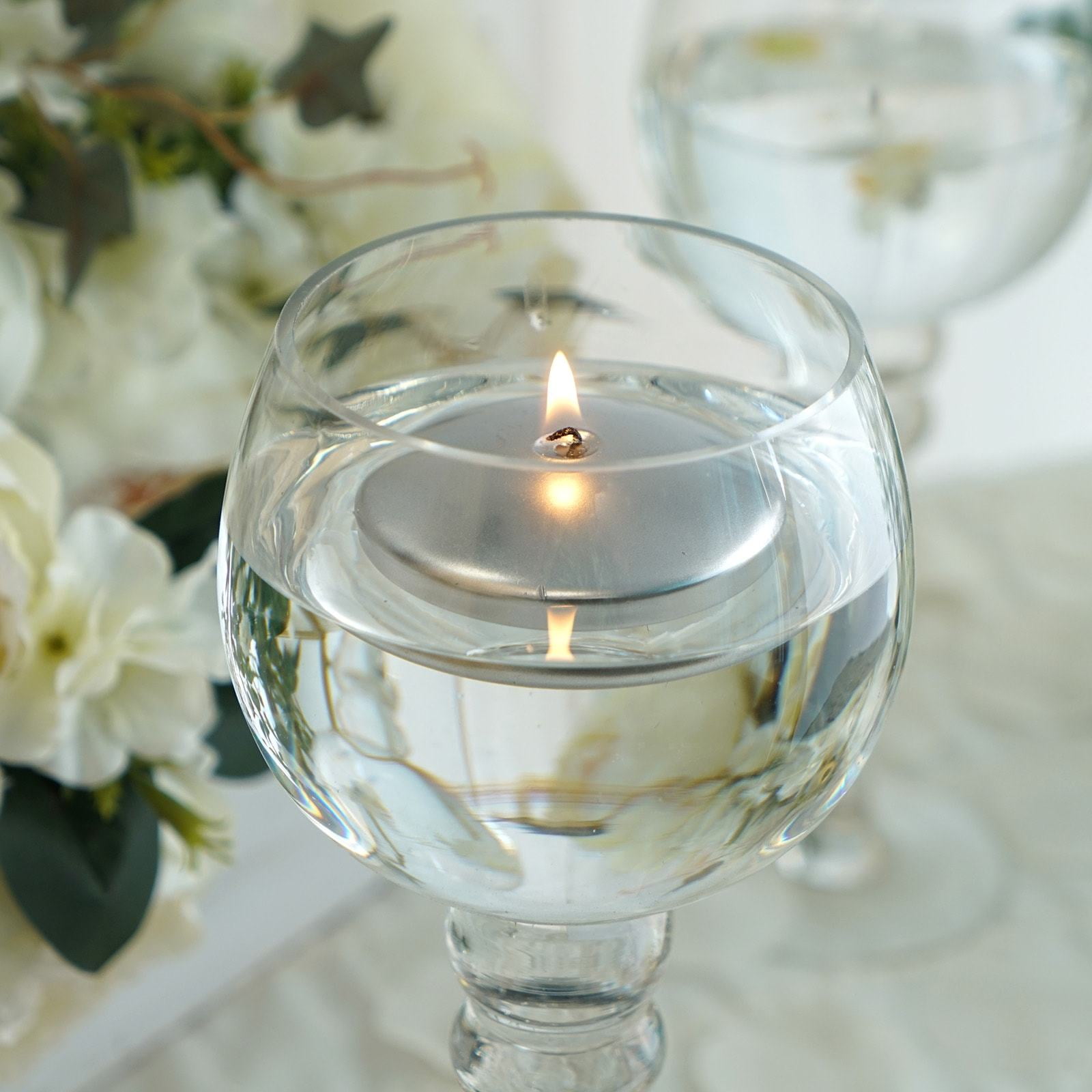 Sets IVORY FLOATING CANDLES Unscented 1.75" Round Wedding Party 4 HR BURN 10 pc 