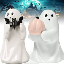Halloween Ghost Decorations Figurine, Cute Ghost Figurine, Mini Halloween Ghost with Pink Pumpkin Holding Bat - Decorative Statue for Bookshelf, Terrace, Bedroom, Tabletop