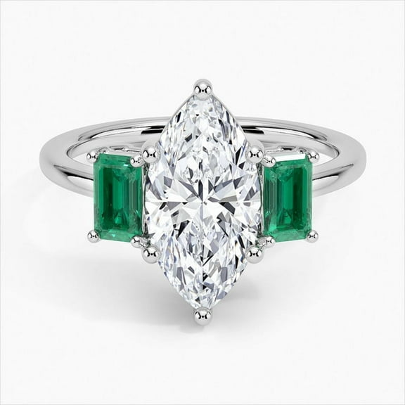 Zoya Jewel 2.3 Ct Marquise Cut Lab Created Diamond Anniversary Ring - 14K White Gold Plated Three Stone Ring for Women - Bridal Wedding Ring - Party Wear Jewelry