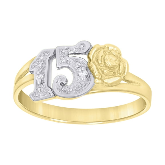10kt Real Two-tone Gold Womens Flower Anos 15 Quinceanera Ring
