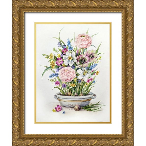 Vavilina, Elena 15x18 Gold Ornate Wood Framed with Double Matting Museum Art Print Titled - Fresh Spring Flowers in a Pot