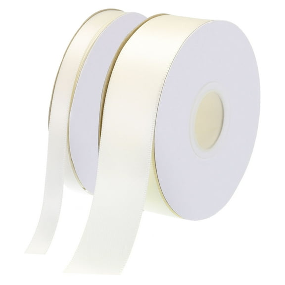 50 Yard Satin Ribbon for Gift Wrapping 3/8" & 1" Grosgrain Valentines Ribbon, Cream White(25 Yards/Each Roll)