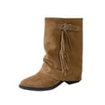 thumbnail image 2 of Viluyesy Womens Flodover Boots, Wide Calf Pointed Toe Pull-On Retro Tassel Mid Calf Slouchy Boots Khaki US7, 2 of 9