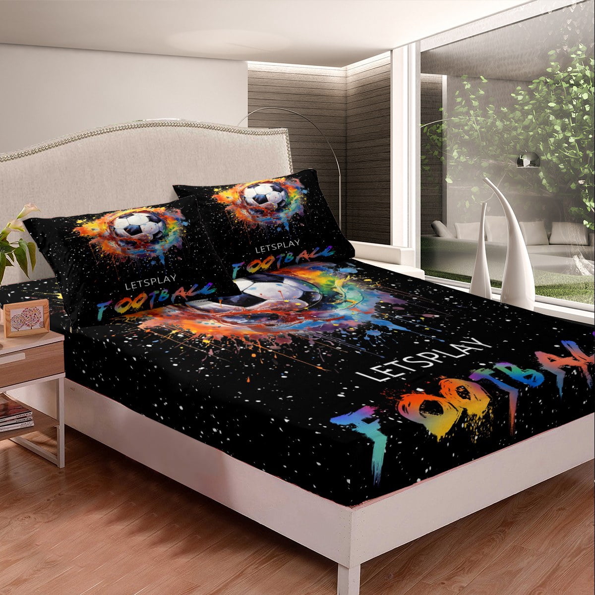 Feelyou Rugby Bedding Set Queen Size - 3 Piece Sports Comforter Set For Boys With 2 Pillowcases