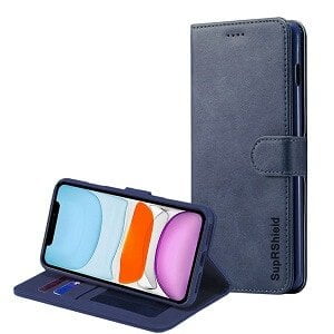 Apple iPhone 11 Navy Blue Genuine SupRShield Wallet Leather Flip Stand Magnetic Case Cover