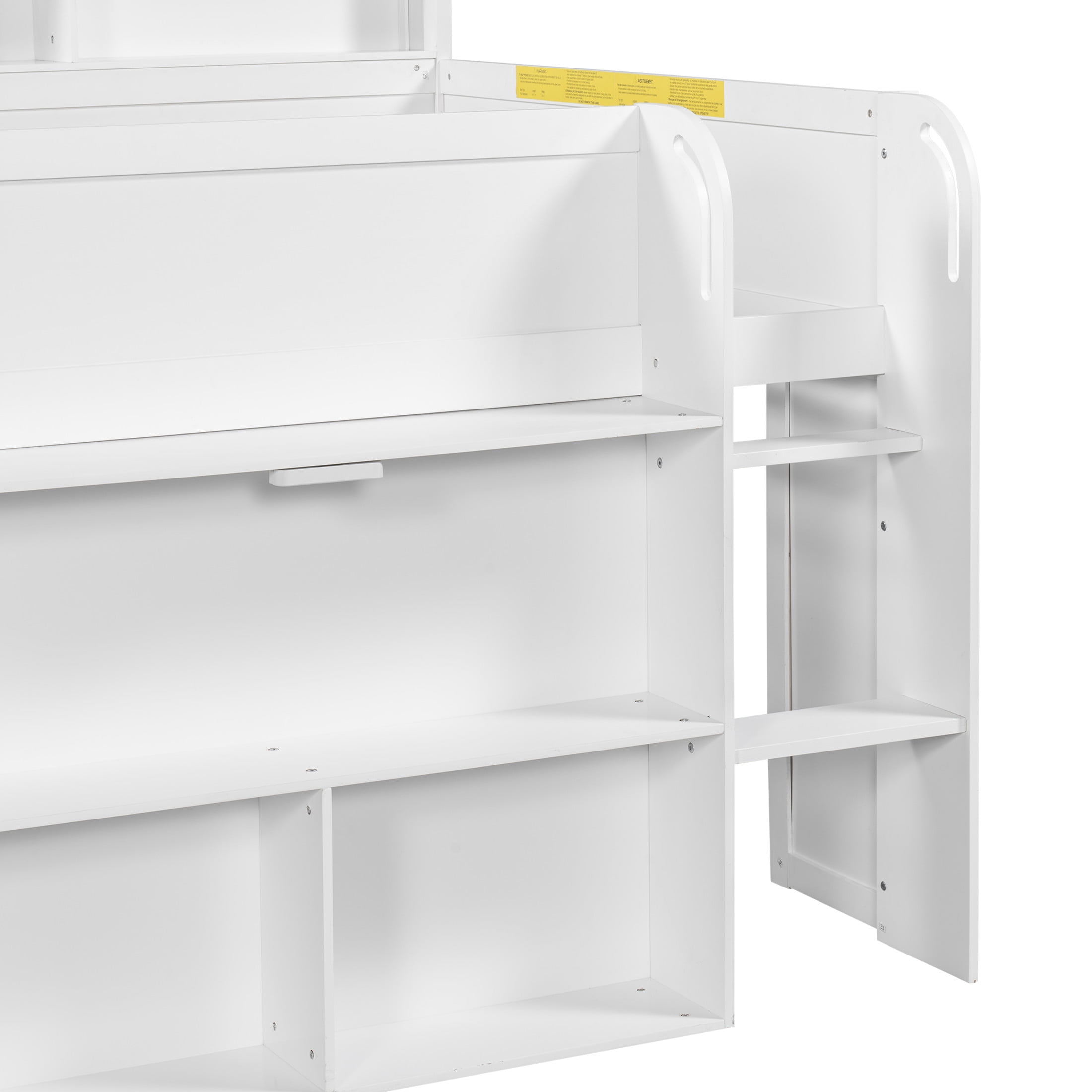Noble House Nerwin Full Size Solid Wood Loft Bed with Built-in Desk, Storage Shelves and LED Lighting, White