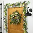 thumbnail image 3 of Northlight Daisy and Mixed Foliage Floral Spring Wreath - 24" - Purple, 3 of 6