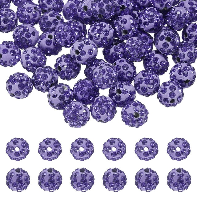 105 Pcs 10mm Perlas de arcilla con strass para hacer joyería, perla de bola de disco a granel para pulsera, collar, arete, manualidades, decoración, violeta