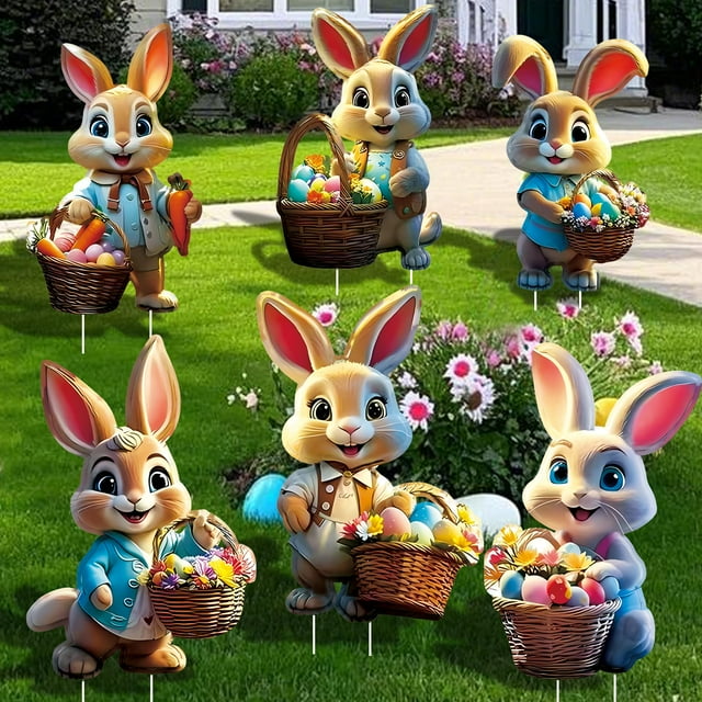 Letreros decorativos para patio con forma de conejo de pascua, WruFiz, 6 unidades, para exteriores