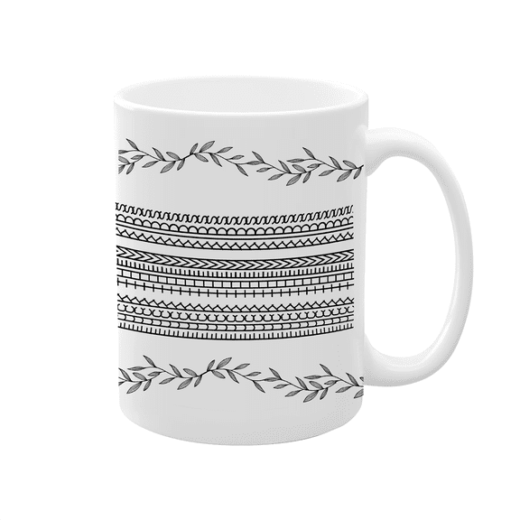 Ceramic Coffee Mug With Geometric Pattern And Botanical Motif Large Capacity Handle Dishwasher Safe For Home Office Use