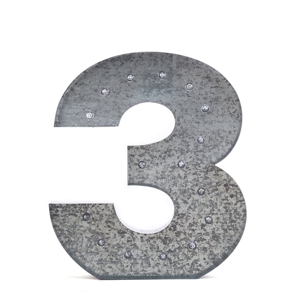 BalsaCircle 20" Silver 3 Marquee Number Warm White LED Lighted Sign Metal Finish Event Party