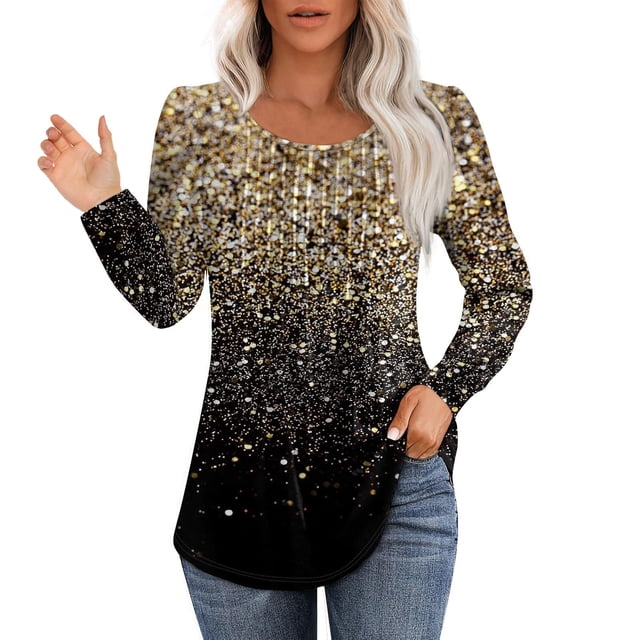 Chemises pour Femmes Articles en Liquidation Chemise en Polyester pour Femmes Hauts d'Automne pour Femmes Coupe Ample Manches Longues Plissées Chemises Décontractées Col Rond Imprimé Floral Blouse T-Shirts Grande Taille