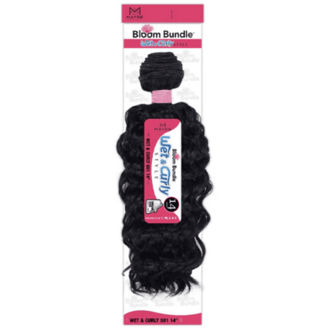 18" Wet & Curly Synthetic Hair Weaving Bundle Bloom Bundle By Mayde Beauty (COLOR 1, JET BLACK