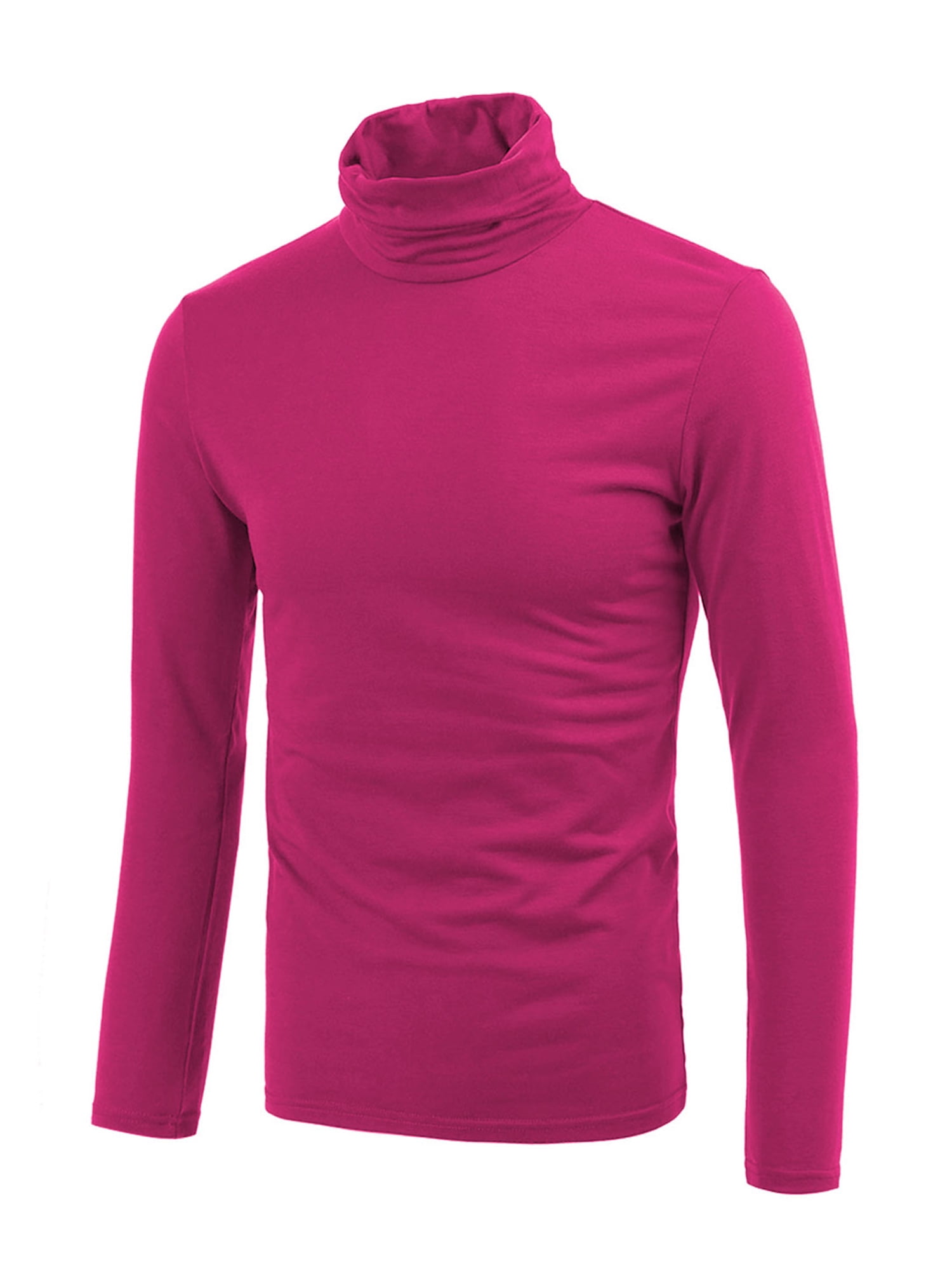 Unique Bargains Men's Pullover Lightweight Long Sleeve Top Turtleneck T-Shirt 46 Rose Red