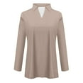 thumbnail image 3 of MHFRRA Camiseta de Manga Larga con Cuello En V y Solapa para Mujer, Color Liso, Talla 4 Caqui, 3 of 3