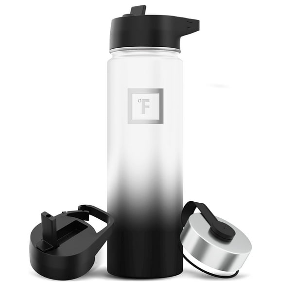 IRON °FLASK Camping & Hiking Hydration Flask with 3 Lids - Stainless Steel, Double Walled & Vacuum Insulated Water Bottle - Leak Proof & BPA Free (Day & Night, Straw - 22 oz)