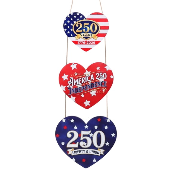 Alaiyaky 4th of July Decoration 4th of July Patriotic Heart Wooden Signs Independence Day Wreath for Front Door Hanger Hanging Sign for Porch Wall Indoor Home Decor