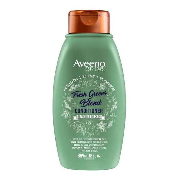 Aveeno, Fresh Greens Blend Sulfate-Free Conditioner with Rosemary, Peppermint & Cucumber to Thicken & Nourish, Clarifying & Volumizing for Thin or Fine Hair, Paraben-Free, 12oz