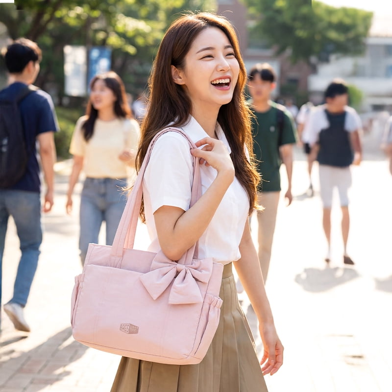 BAGSMART Lightweight Tote Bag for Women, Everyday Casual Shoulder Handbags for Travel, Work, Beach, Gym, Shop, Pink