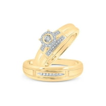 10kt Yellow Gold His Hers Round Diamond Halo Matching Wedding Set 1/10 Cttw