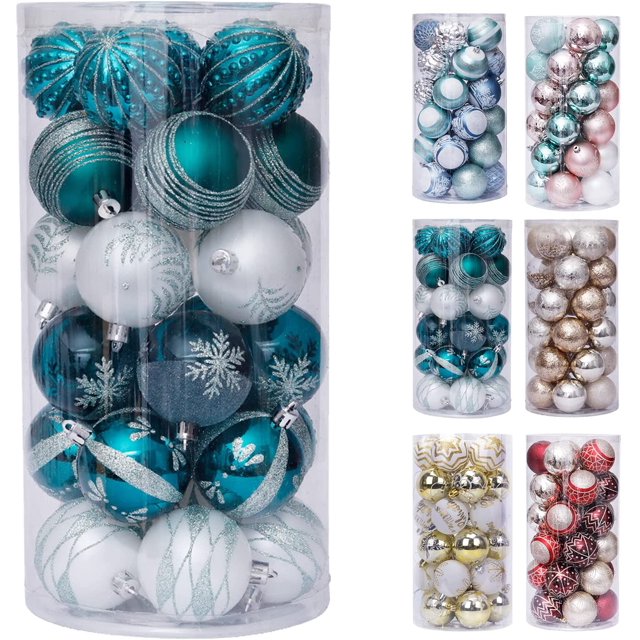 30PCS Christmas Ball Ornaments for Xmas Tree Decor 2.36" Shatterproof Christmas Tree Decorations with Hanging Rope Multi Color (Dark Green & White