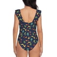 thumbnail image 5 of Goofa Shells and Seaweed Print Women's Ruffled One Piece Swimsuit V Neck, 5 of 7