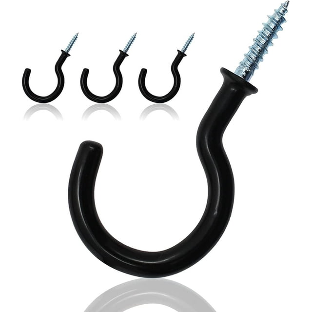 PHITUODA 50Pcs 3/4-Inch Cup Hooks Ceiling Hooks, Plastic-Covered Metal Screw-in Hooks, Black