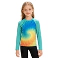 thumbnail image 3 of lnmuld Unisex Kids Raglan Long Sleeve Sun Protection Top Tie Dye Gradient UV Rash Guard Swim Shirt for Boys Girls Mint Green,7-8 Years, 3 of 5