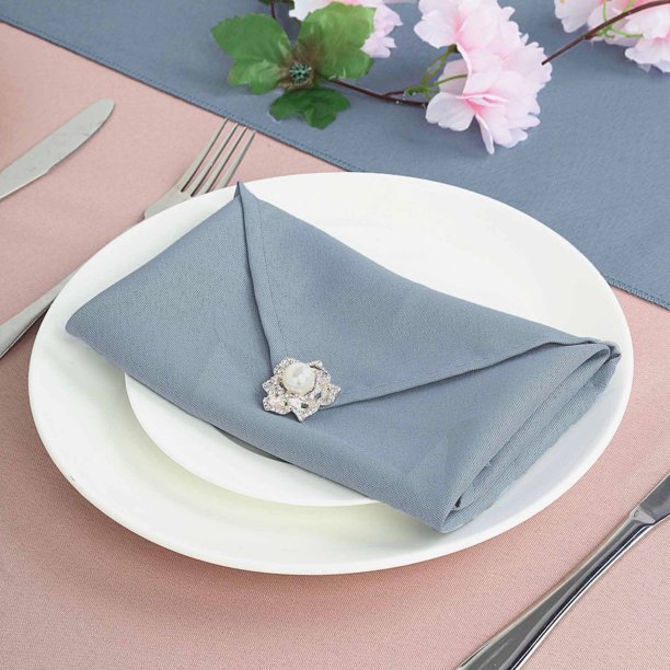 5 Pack Dusty Blue Seamless Cloth Dinner Napkins, Wrinkle Resistant