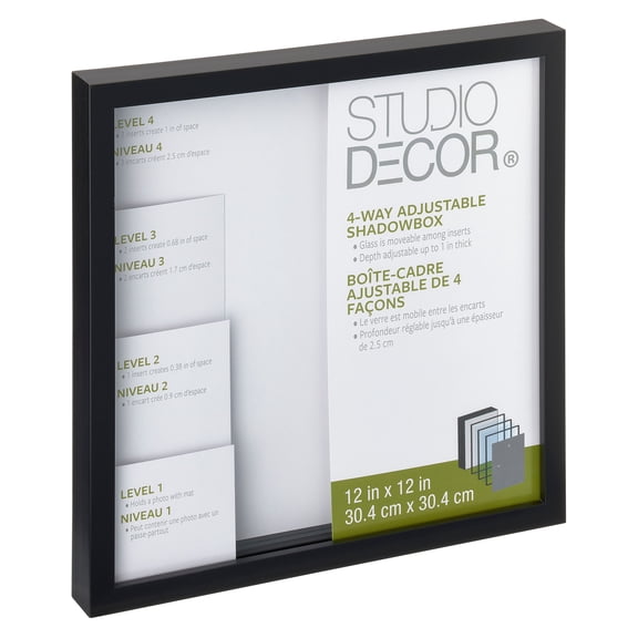 Studio Decor 12" x 12" Black Adjustable-Depth Shadow Box - Memory Box Display Case for Keepsakes, Mementos, and Memorabilia - 1-Pack
