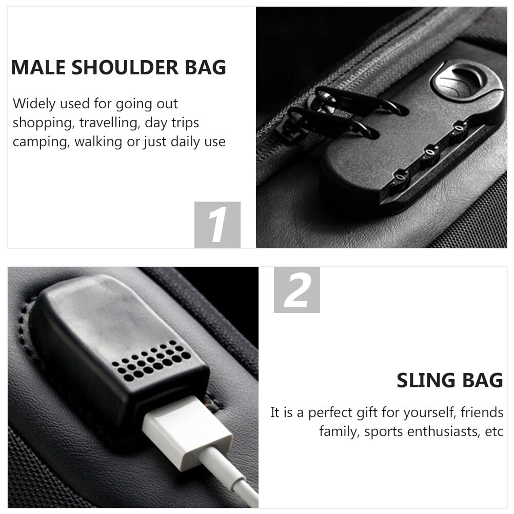 Mens Sling Bag Anti Theft Black Oxford 1Pcs