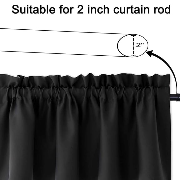 1 Piece Black and for Window Thermal Insulated Rod Pocket Short Curtain for Kitchen Bathroom Living Room 57×18 Inch, Curtain