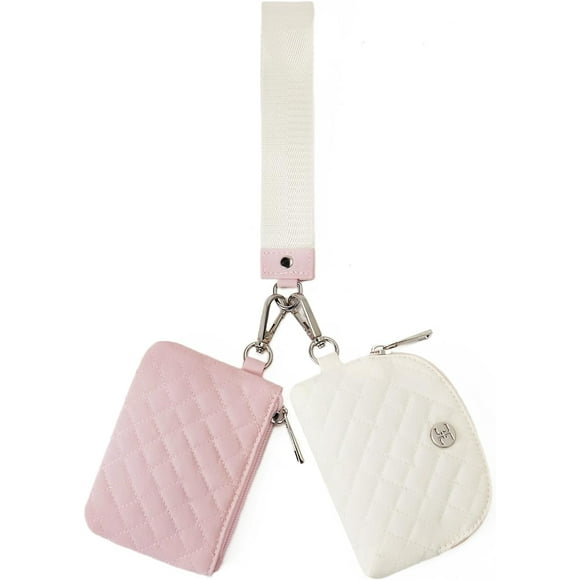 shiyou-Mini Zip Around Wristlet Wallets for Women Coin Purse Wristlet Keychain Dual Pouch Wallet Beige Pink