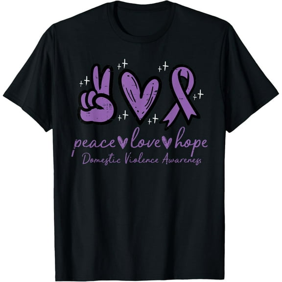 Peace Love Domestic Violence Awareness Ribbon Women Kids Men T-Shirt