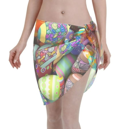 Disketp Easter Eggs1 Women Swimsuit Cover Up Short Chiffon Summer Beach Sarong Bikini Wrap Skirt Bathing Suit