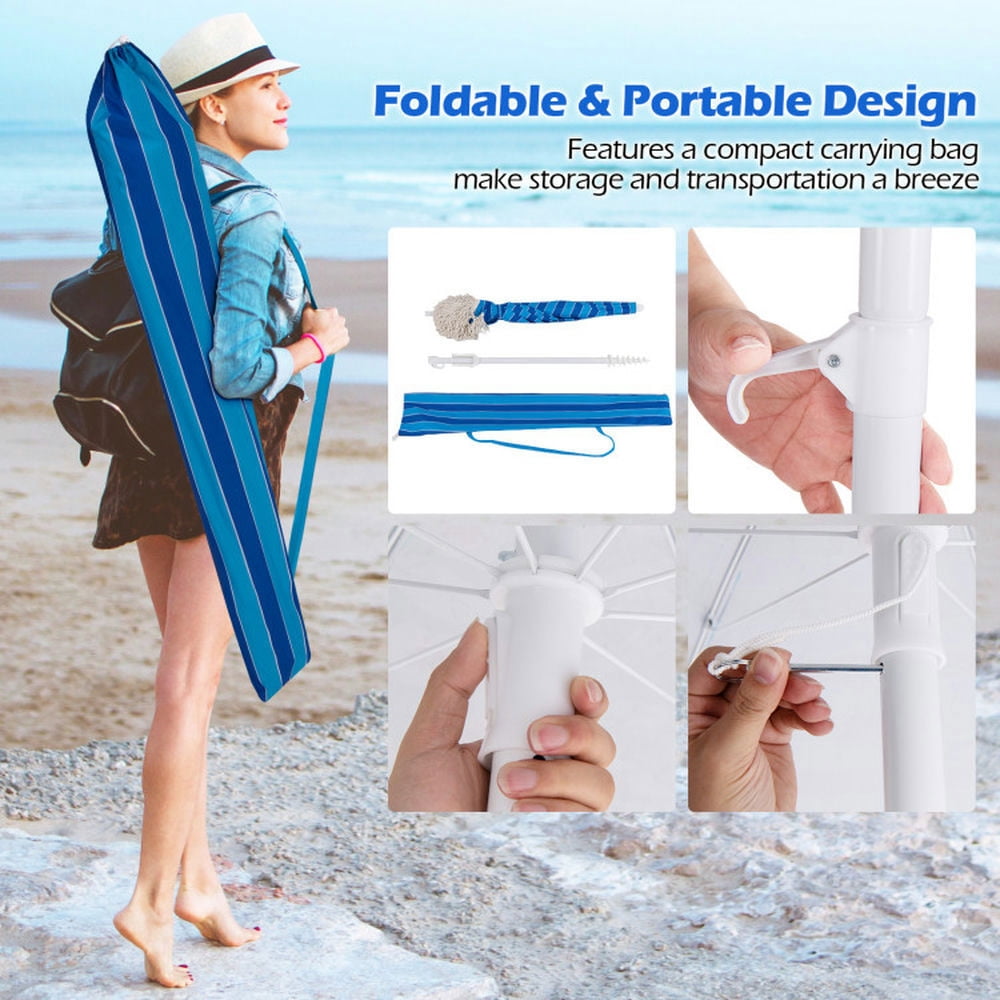 Spaco Outdoor Patio Umbrella,Patio Umbrella,6.5 FT Beach Umbrella with Fringe Outdoor Tassel Umbrella with Push Button Tilt-Navy