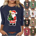 thumbnail image 6 of qucoqpe Christmas Shirts for Women, Women's Brushed Ribbed Knit Top, Christmas Print Loose Fit Round Neck 3/4 Sleeve Pullover, 6 of 6