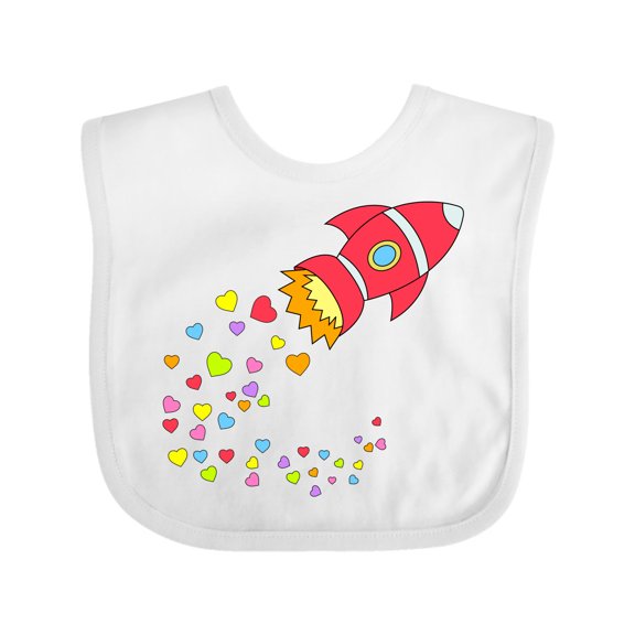 Inktastic Valentine's Day Rocket Ship with Hearts Boys or Girls Baby Bib