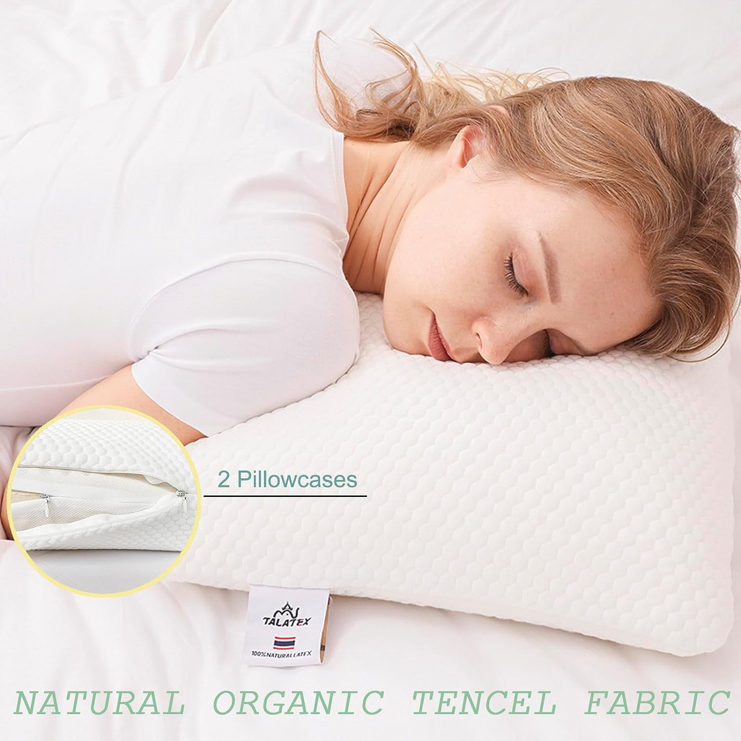Talalay 100% Natural Premium Latex Pillow, Balanced for Back & Side Sleepers, Reduces Neck Stiffness (Standard (1 Pack), Medium)