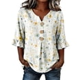 thumbnail image 3 of MuXiKeJi Clothes 3/4 Length Sleeve Womens Tops Cotton Linen Boho Blouses Floral V Neck Shirts Summer Beach Casual Top, 3 of 5