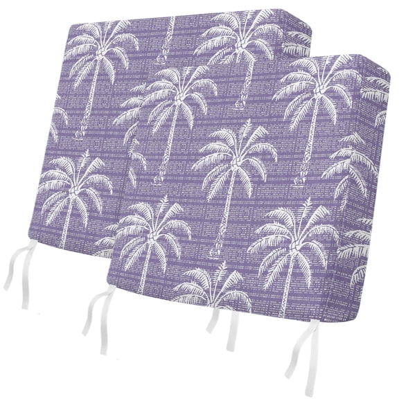 Outdoor Patio Cushion Covers 2 Pack Tropical Palm Trees Chair Cushion Seat Pads with Ties & Zipper Waterproof Summer Beach Purple Chair Slipcovers for Outdoor Furniture Couch Sofa 20x18 Inch