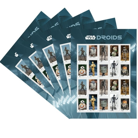 Star Wars Droids USPS Forever Postage Stamp 5 Sheets of 20 US First Class Postal Robots Clone Galactic Celebrate Announcement Wedding Holiday (100 Stamps)
